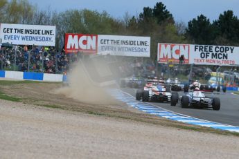 World © Octane Photographic Ltd. Sunday 19th April 2015, MSA Formula - Certified by the FIA - Powered by Ford EcoBoost Race 2. Donington Park. The pack through Red Gate corner. Digital Ref: 1231LB1D1740
