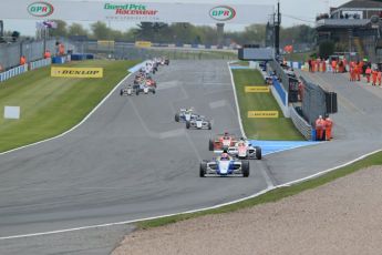 World © Octane Photographic Ltd. Sunday 19th April 2015, MSA Formula - Certified by the FIA - Powered by Ford EcoBoost Race 2. Donington Park. Double R Racing - Matheus Leist extending his lead. Digital Ref: 1231LB1D1754