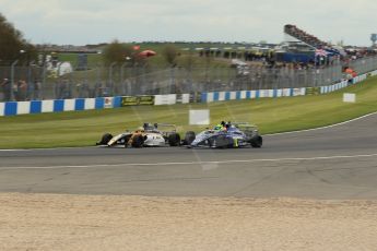 World © Octane Photographic Ltd. Sunday 19th April 2015, MSA Formula - Certified by the FIA - Powered by Ford EcoBoost Race 2. Donington Park. Carlin - Lando Norris, JTR - Dan Baybutt and James Pull. Digital Ref: 1231LW1L3043