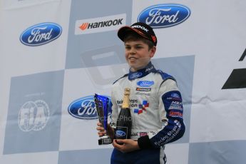 World © Octane Photographic Ltd. Sunday 19th April 2015, MSA Formula - Certified by the FIA - Powered by Ford EcoBoost Race 2 Rookie Podium. Donington Park. Fortec - Josh Smith (3rd). Digital Ref: 1231LW1L3149