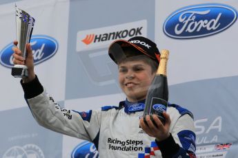 World © Octane Photographic Ltd. Sunday 19th April 2015, MSA Formula - Certified by the FIA - Powered by Ford EcoBoost Race 2 Rookie Podium. Donington Park. Fortec - Josh Smith (3rd). Digital Ref: 1231LW1L3154