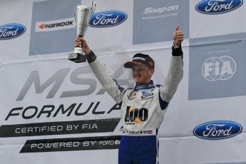 World © Octane Photographic Ltd. Sunday 19th April 2015, MSA Formula - Certified by the FIA - Powered by Ford EcoBoost Race 2 Main Podium. Donington Park. JHR Developments - Sennan Fielding (3rd). Digital Ref: 1231LW1L3194