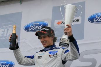 World © Octane Photographic Ltd. Sunday 19th April 2015, MSA Formula - Certified by the FIA - Powered by Ford EcoBoost Race 2 Main Podium. Donington Park. Double R Racing - Matheus Leist (1st). Digital Ref: 1231LW1L3207