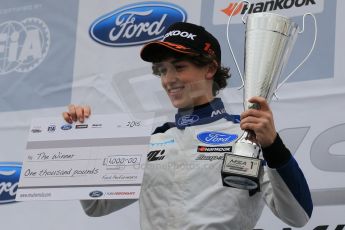 World © Octane Photographic Ltd. Sunday 19th April 2015, MSA Formula - Certified by the FIA - Powered by Ford EcoBoost Race 2 Main Podium. Donington Park. Double R Racing - Matheus Leist (1st). Digital Ref: 1231LW1L3212
