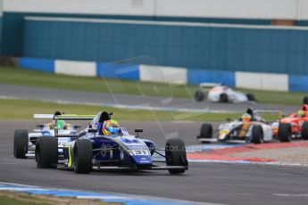 World © Octane Photographic Ltd. Sunday 19th April 2015, MSA Formula - Certified by the FIA - Powered by Ford EcoBoost Race 3. Donington Park. Carlin - Lando Norris and Double R Racing - Tarun Reddy. Digital Ref: 1232LB1D2195