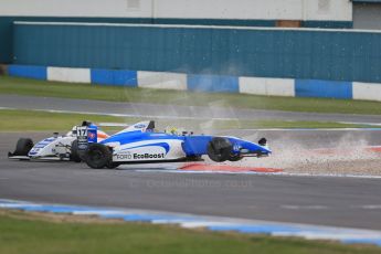 World © Octane Photographic Ltd. Sunday 19th April 2015, MSA Formula - Certified by the FIA - Powered by Ford EcoBoost Race 3. Donington Park. Double R Racing – Gustavo Myasava and Richardson Racing – Louise Richardson. Digital Ref: 1232LB1D2212