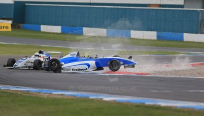 World © Octane Photographic Ltd. Sunday 19th April 2015, MSA Formula - Certified by the FIA - Powered by Ford EcoBoost Race 3. Donington Park. Double R Racing – Gustavo Myasava and Richardson Racing – Louise Richardson. Digital Ref: 1232LB1D2213