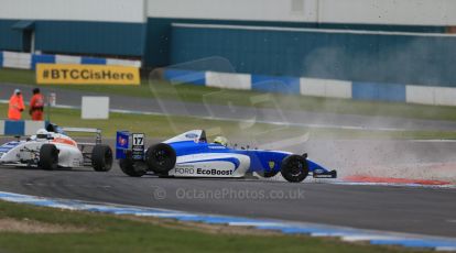 World © Octane Photographic Ltd. Sunday 19th April 2015, MSA Formula - Certified by the FIA - Powered by Ford EcoBoost Race 3. Donington Park. Double R Racing – Gustavo Myasava and Richardson Racing – Louise Richardson. Digital Ref: 1232LB1D2217