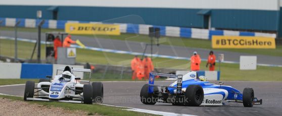 World © Octane Photographic Ltd. Sunday 19th April 2015, MSA Formula - Certified by the FIA - Powered by Ford EcoBoost Race 3. Donington Park. Double R Racing – Gustavo Myasava and Richardson Racing – Louise Richardson. Digital Ref: 1232LB1D2227