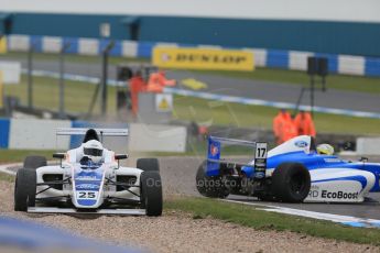 World © Octane Photographic Ltd. Sunday 19th April 2015, MSA Formula - Certified by the FIA - Powered by Ford EcoBoost Race 3. Donington Park. Double R Racing – Gustavo Myasava and Richardson Racing – Louise Richardson. Digital Ref: 1232LB1D2230