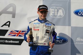 World © Octane Photographic Ltd. Sunday 19th April 2015, MSA Formula - Certified by the FIA - Powered by Ford EcoBoost Race 3 Rookie Podium. Donington Park.  JTR - Dan Baybutt (2nd). Digital Ref: 1232LW1L3473