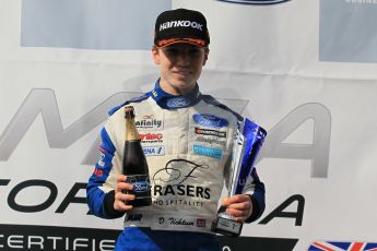 World © Octane Photographic Ltd. Sunday 19th April 2015, MSA Formula - Certified by the FIA - Powered by Ford EcoBoost Race 3 Rookie Podium. Donington Park. Fortec - Daniel Ticktum (1st). Digital Ref: 1232LW1L3478