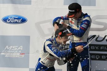World © Octane Photographic Ltd. Sunday 19th April 2015, MSA Formula - Certified by the FIA - Powered by Ford EcoBoost Race 3 Main Podium. Donington Park. Fortec - Daniel Ticktum (1st) and JTR - James Pull (3rd). Digital Ref: 1232LW1L3543