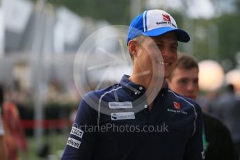 World © Octane Photographic Ltd. Sauber F1 Team C34-Ferrari – Marcus Ericsson. Sunday 20th September 2015, F1 Singapore Grand Prix Drivers Parade, Marina Bay. Digital Ref: 1435LB1D8393