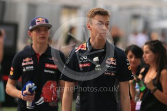 World © Octane Photographic Ltd. Scuderia Toro Rosso STR10 – Max Verstappen and Carlos Sainz Jnr. Sunday 20th September 2015, F1 Singapore Grand Prix Drivers Parade, Marina Bay. Digital Ref: 1435LB1D8398