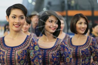 World © Octane Photographic Ltd. Grid Girls. Sunday 20th September 2015, F1 Singapore Grand Prix Drivers Parade, Marina Bay. Digital Ref: 1435LB1D8527