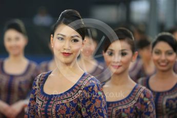 World © Octane Photographic Ltd. Grid Girls. Sunday 20th September 2015, F1 Singapore Grand Prix Drivers Parade, Marina Bay. Digital Ref: 1435LB1D8530