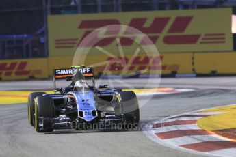 World © Octane Photographic Ltd. Sahara Force India VJM08B – Sergio Perez. Friday 18th September 2015, F1 Singapore Grand Prix Practice 1, Marina Bay. Digital Ref: