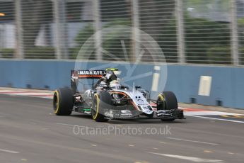 World © Octane Photographic Ltd. Sahara Force India VJM08B – Sergio Perez. Friday 18th September 2015, F1 Singapore Grand Prix Practice 1, Marina Bay. Digital Ref: