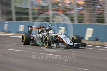 World © Octane Photographic Ltd. Sahara Force India VJM08B – Sergio Perez. Friday 18th September 2015, F1 Singapore Grand Prix Practice 1, Marina Bay. Digital Ref: