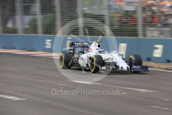 World © Octane Photographic Ltd. Williams Martini Racing FW37 – Valtteri Bottas. Friday 18th September 2015, F1 Singapore Grand Prix Practice 1, Marina Bay. Digital Ref: