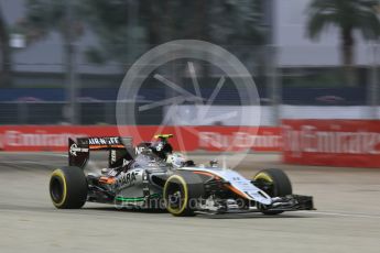 World © Octane Photographic Ltd. Sahara Force India VJM08B – Sergio Perez. Friday 18th September 2015, F1 Singapore Grand Prix Practice 1, Marina Bay. Digital Ref: