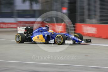 World © Octane Photographic Ltd. Sauber F1 Team C34-Ferrari – Marcus Ericsson. Friday 18th September 2015, F1 Singapore Grand Prix Practice 1, Marina Bay. Digital Ref: