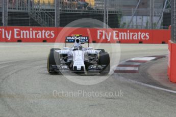 World © Octane Photographic Ltd. Williams Martini Racing FW37 – Valtteri Bottas. Friday 18th September 2015, F1 Singapore Grand Prix Practice 1, Marina Bay. Digital Ref: