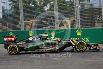 World © Octane Photographic Ltd. Lotus F1 Team E23 Hybrid – Pastor Maldonado. Friday 18th September 2015, F1 Singapore Grand Prix Practice 1, Marina Bay. Digital Ref: