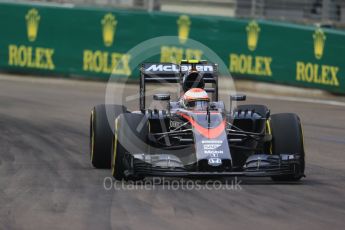World © Octane Photographic Ltd. McLaren Honda MP4/30 - Jenson Button. Friday 18th September 2015, F1 Singapore Grand Prix Practice 1, Marina Bay. Digital Ref: