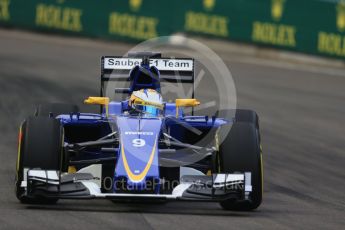 World © Octane Photographic Ltd. Sauber F1 Team C34-Ferrari – Marcus Ericsson. Friday 18th September 2015, F1 Singapore Grand Prix Practice 1, Marina Bay. Digital Ref: