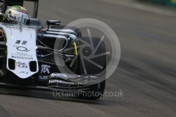 World © Octane Photographic Ltd. Sahara Force India VJM08B – Sergio Perez. Friday 18th September 2015, F1 Singapore Grand Prix Practice 1, Marina Bay. Digital Ref: