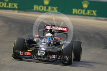 World © Octane Photographic Ltd. Lotus F1 Team E23 Hybrid – Romain Grosjean. Friday 18th September 2015, F1 Singapore Grand Prix Practice 1, Marina Bay. Digital Ref: