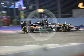 World © Octane Photographic Ltd. Sahara Force India VJM08B – Sergio Perez. Friday 18th September 2015, F1 Singapore Grand Prix Practice 2, Marina Bay. Digital Ref: 1429CB5D0287
