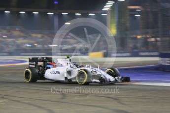 World © Octane Photographic Ltd. Williams Martini Racing FW37 – Valtteri Bottas. Friday 18th September 2015, F1 Singapore Grand Prix Practice 2, Marina Bay. Digital Ref: 1429CB5D0314