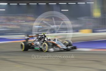 World © Octane Photographic Ltd. Sahara Force India VJM08B – Sergio Perez. Friday 18th September 2015, F1 Singapore Grand Prix Practice 2, Marina Bay. Digital Ref: 1429CB5D0379
