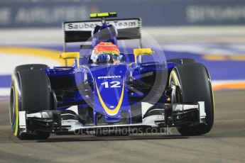 World © Octane Photographic Ltd. Sauber F1 Team C34-Ferrari – Felipe Nasr. Friday 18th September 2015, F1 Singapore Grand Prix Practice 2, Marina Bay. Digital Ref: 1429CB7D0411