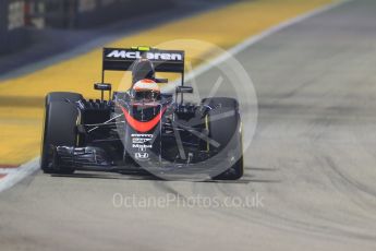 World © Octane Photographic Ltd. McLaren Honda MP4/30 - Jenson Button. Friday 18th September 2015, F1 Singapore Grand Prix Practice 2, Marina Bay. Digital Ref: 1429CB7D0734