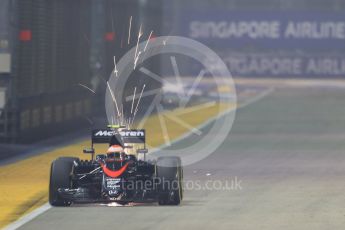 World © Octane Photographic Ltd. McLaren Honda MP4/30 - Jenson Button. Friday 18th September 2015, F1 Singapore Grand Prix Practice 2, Marina Bay. Digital Ref: 1429CB7D0801