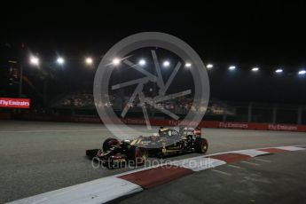 World © Octane Photographic Ltd. Lotus F1 Team E23 Hybrid – Romain Grosjean. Friday 18th September 2015, F1 Singapore Grand Prix Practice 2, Marina Bay. Digital Ref: 1429LB1D6449