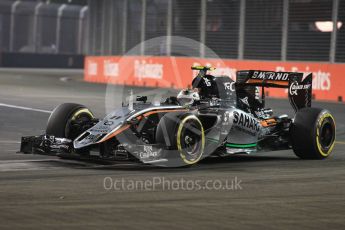 World © Octane Photographic Ltd. Sahara Force India VJM08B – Sergio Perez. Friday 18th September 2015, F1 Singapore Grand Prix Practice 2, Marina Bay. Digital Ref: 1429LB1L9759
