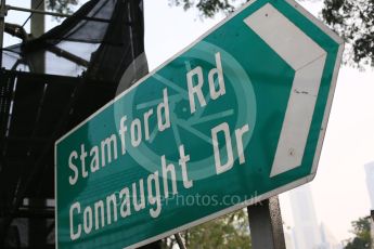World © Octane Photographic Ltd. Stamford Rd andConnaught Dr road sign. Saturday 19th September 2015, F1 Singapore Grand Prix Practice 3, Marina Bay. Digital Ref: 1433CB5D0625