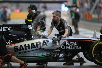 World © Octane Photographic Ltd. Sahara Force India VJM08B – Sergio Perez. Saturday 19th September 2015, F1 Singapore Grand Prix Practice 3, Marina Bay. Digital Ref: 1433LB1D7102