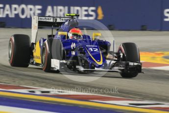World © Octane Photographic Ltd. Sauber F1 Team C34-Ferrari – Felipe Nasr. Saturday 19th September 2015, F1 Singapore Grand Prix Qualifying, Marina Bay. Digital Ref: 1434CB7D2055