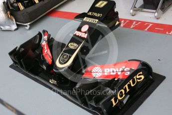 World © Octane Photographic Ltd. Lotus F1 Team E23 Hybrid nose and front wing – Romain Grosjean. Saturday 19th September 2015, F1 Singapore Grand Prix Pit lane, Marina Bay. Digital Ref: 1432CB5D0529