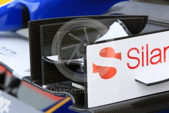 World © Octane Photographic Ltd. Sauber F1 Team C34-Ferrari front wing endplate. Saturday 19th September 2015, F1 Singapore Grand Prix Pit lane, Marina Bay. Digital Ref: 1432CB7D1203