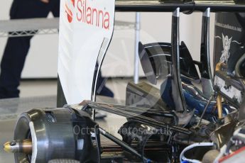 World © Octane Photographic Ltd. Sauber F1 Team C34-Ferrari rear wing end plate and rear brakes. Saturday 19th September 2015, F1 Singapore Grand Prix Pit lane, Marina Bay. Digital Ref: 1432CB7D1240