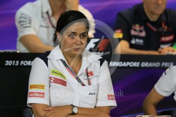 World © Octane Photographic Ltd. FIA Team Personnel Conference. Friday 18th September 2015, F1 Singapore. Monisha Kaltenborn – Sauber F1 Team – Team Principle. Digital Ref:1430CB5D0471