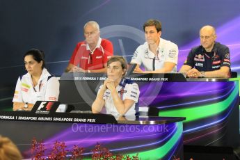 World © Octane Photographic Ltd. FIA Team Personnel Conference. Friday 18th September 2015, F1 Singapore. Franz Tost - Scuderia Toro Rosso – Team Principle, Toto Wolff - Mercedes AMG Petronas – Executvie Director, Claire Williams - Williams Martini Racing – Deputy Team Principle, John Booth - Manor Marussia F1 Team – Team Principle and Monisha Kaltenborn – Sauber F1 Team – Team Principle. Digital Ref: 1430CB7D1126