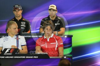 World © Octane Photographic Ltd. Manor Marussia F1 Team – Roberto Merhi. Thursday 17th September 2015, F1 Singapore Grand Prix FIA Drivers’ Press Conference, Marina Bay. Digital Ref: 1425CB5D9502